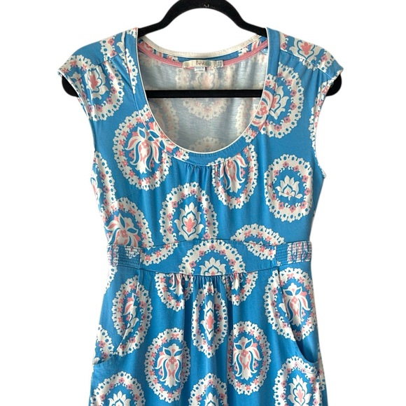 BODEN | NWOT IBIZA DRESS CAP SLEEVES COTTON MODAL POCKETS BLUE PINK | 4 LONG - Picture 2 of 11